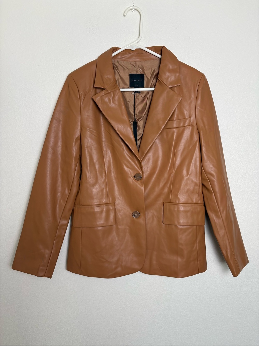 Love Tree Women's Faux Leather Tan Blazer Jacket Size Small